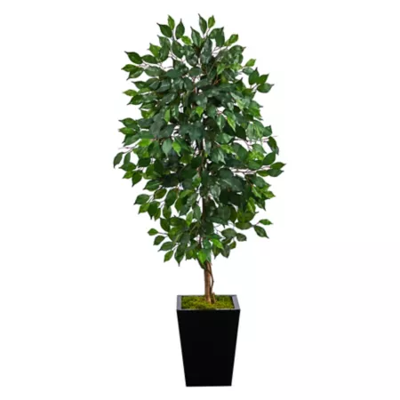 5 ft Almost Natural Artificial Ficus in Black Metal Pot Artificial Plants & Flowers