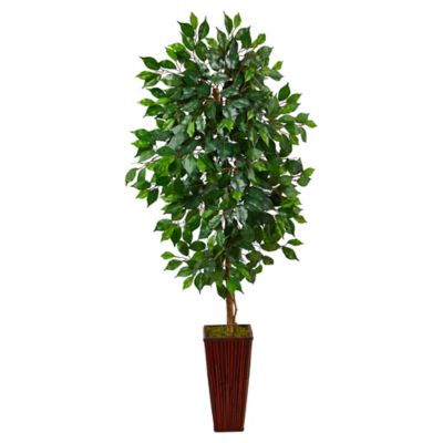 Nearly Natural 5 ft. Artificial Ficus Tree in Bamboo Planter