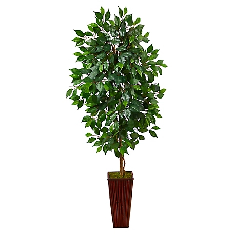 Nearly Natural 5 ft. Artificial Ficus Tree in Bamboo Planter