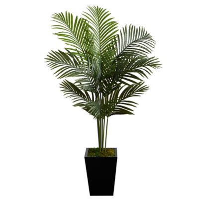 Nearly Natural 5 ft. Artificial Paradise Palm Tree in Black Metal Planter