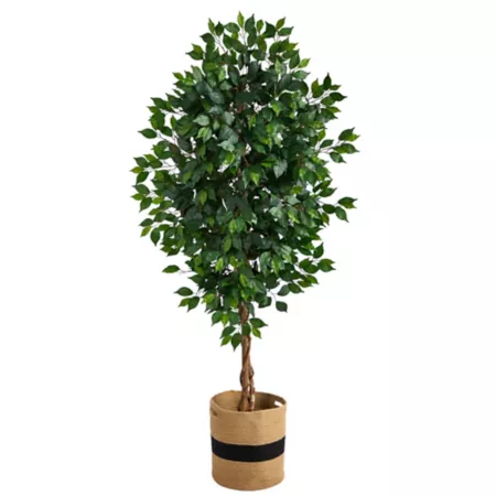 Nearly Natural 6 Foot Artificial Ficus with Natural Trunk in Handmade Natural Cotton Pot Artificial Plants & Flowers