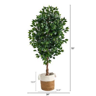 Image showing  6 ft. Artificial Ficus Tree with Natural Trunk in Handmade Natural Jute and Cotton Planter