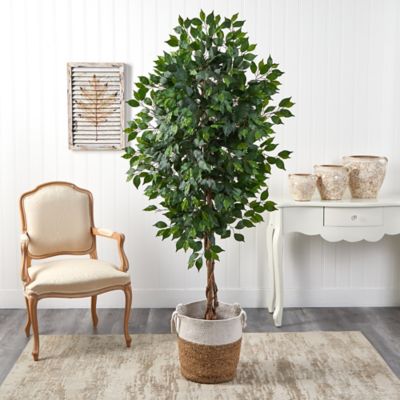 Image showing  6 ft. Artificial Ficus Tree with Natural Trunk in Handmade Natural Jute and Cotton Planter