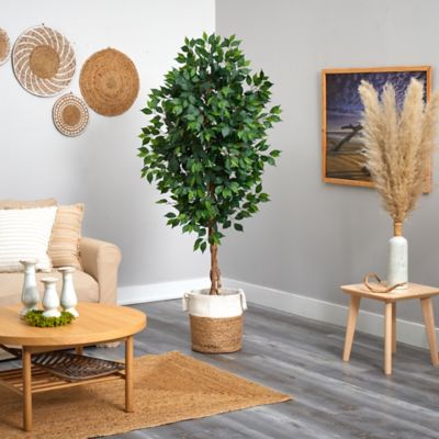 Image showing  6 ft. Artificial Ficus Tree with Natural Trunk in Handmade Natural Jute and Cotton Planter