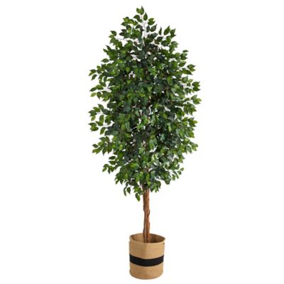 Nearly Natural 8 ft. Artificial Ficus Tree in Handmade Natural Cotton Planter