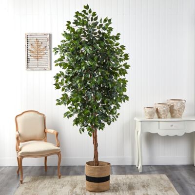 Image showing  8 ft. Artificial Ficus Tree in Handmade Natural Cotton Planter