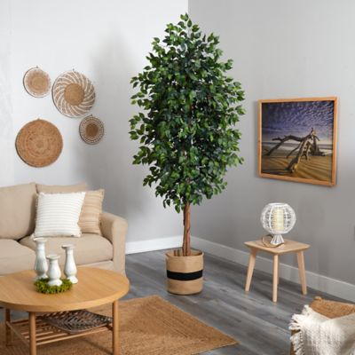 Image showing  8 ft. Artificial Ficus Tree in Handmade Natural Cotton Planter