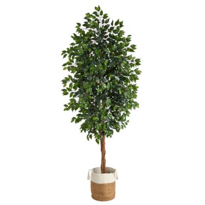 Nearly Natural 8 ft. Artificial Ficus Tree with Handmade Natural Jute and Cotton Planter