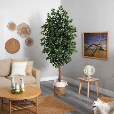 Image showing  8 ft. Artificial Ficus Tree with Handmade Natural Jute and Cotton Planter