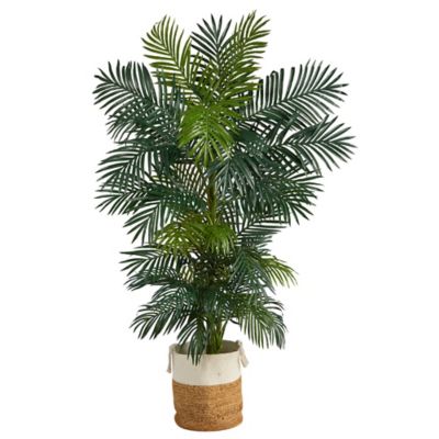 Nearly Natural 6.5 ft. Golden Cane Artificial Palm Tree in Handmade Natural Jute and Cotton Planter