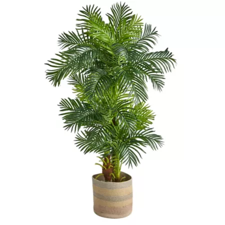 Nearly Natural 6 ft Artificial Hawaiian Palm Tree in Multicolor Natural Cotton Handwoven Planter Artificial Plants & Flowers