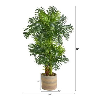 Image showing  6 ft. Hawaii Artificial Palm Tree in Multicolor Handmade Natural Cotton-Woven Planter