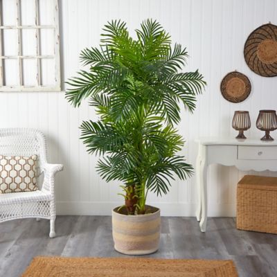 Image showing  6 ft. Hawaii Artificial Palm Tree in Multicolor Handmade Natural Cotton-Woven Planter