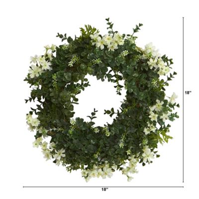 Image showing  18 in. Eucalyptus And Dancing Daisy Double Ring Artificial Wreath with Twig Base