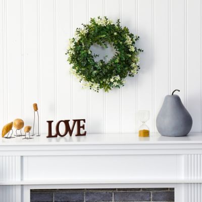 Image showing  18 in. Eucalyptus And Dancing Daisy Double Ring Artificial Wreath with Twig Base