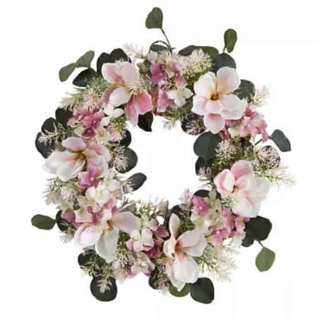 Nearly Natural 20" Artificial Hydrangea and Magnolia Wreath Artificial Plants & Flowers