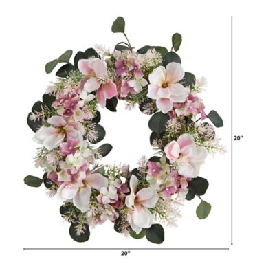 Image showing  20 in. Hydrangea and Magnolia Artificial Wreath