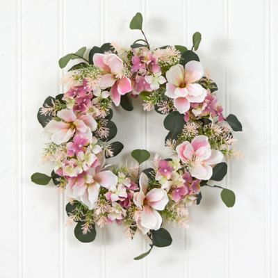 Image showing  20 in. Hydrangea and Magnolia Artificial Wreath