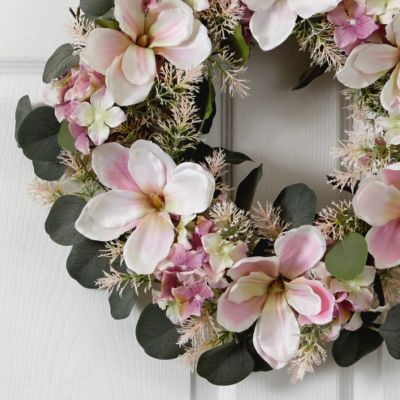 Image showing  20 in. Hydrangea and Magnolia Artificial Wreath