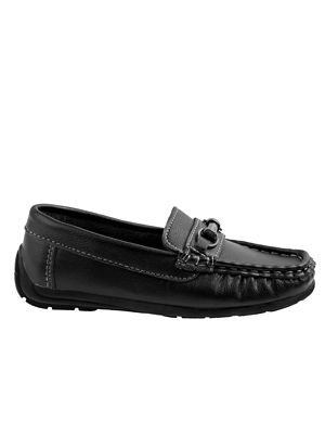 Image showing  Slip-On Loafer Leather Boy Dress Shoes with Metal Accent (Toddler-Little Kids)