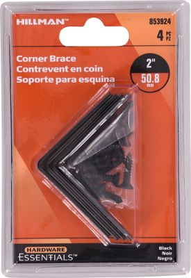 Hillman Hardware Essentials Corner Brace Black (2in. x 5/8in.) 4 Pack