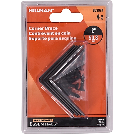 Hillman Hardware Essentials Corner Brace Black (2in. x 5/8in.) 4 Pack