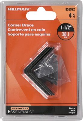 Hillman Hardware Essentials Corner Brace Black (1-1/2in. x 5/8in.) 4 Pack