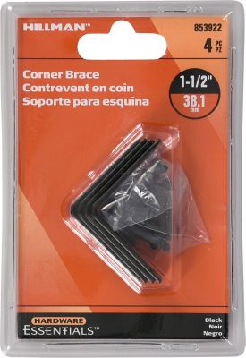 Hillman Hardware Essentials 1-1/2 in. x 5/8 in. Corner Brace, Black, 4-Pack