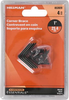 Hillman Hardware Essentials Corner Brace Black (1in. x 1/2in.) 4 Pack