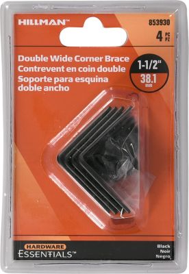 Hillman Hardware Essentials 1-1/2 in. Double Wide Corner Brace, Black, 4-Pack