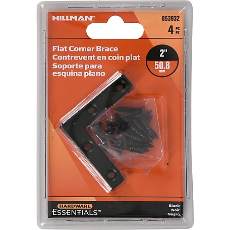Hillman Hardware Essentials Flat Corner Iron Black (2in. x 3/8in.) 4 Pack