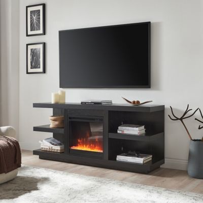 Hudson&Canal Maya Rectangular TV Stand with Crystal Fireplace