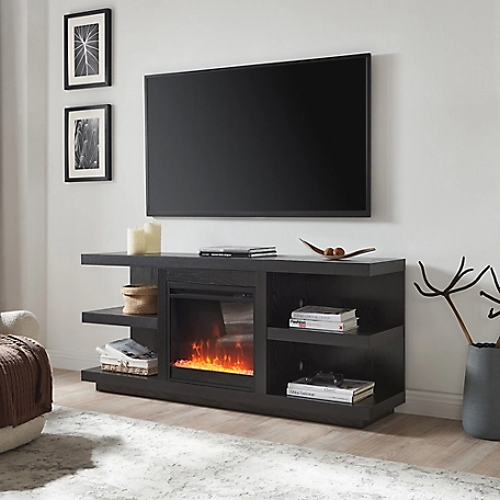 Hudson&Canal Maya Rectangular TV Stand with Crystal Fireplace