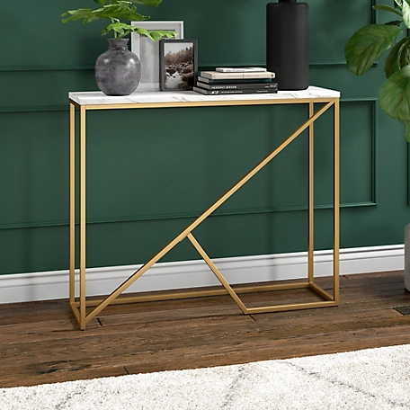 Hudson&Canal Stella Console Table with Faux Marble Top