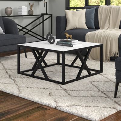 Hudson&Canal Jedrek Square Coffee Table with Faux Marble Top