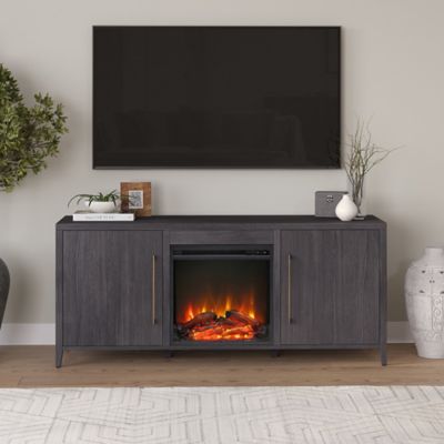 Hudson&Canal Jasper Rectangular TV Stand with Log Fireplace