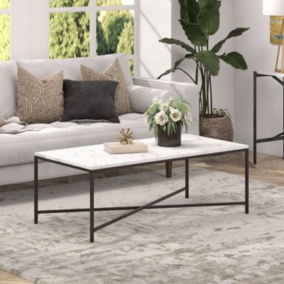 Hudson&Canal Henley Rectangular Coffee Table with Faux Marble Top