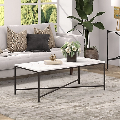 Hudson&Canal Henley Rectangular Coffee Table with Faux Marble Top