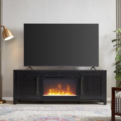 Hudson&Canal Chabot Rectangular TV Stand Crystal Fireplace for TVs Up to 75 in.