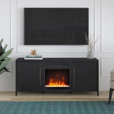 Hudson&Canal Jasper Rectangular TV Stand with Crystal Fireplace