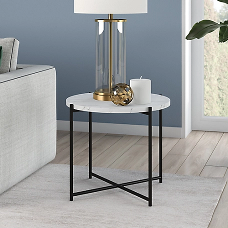 Hudson&Canal Loretta Round Side Table with Faux Marble Top