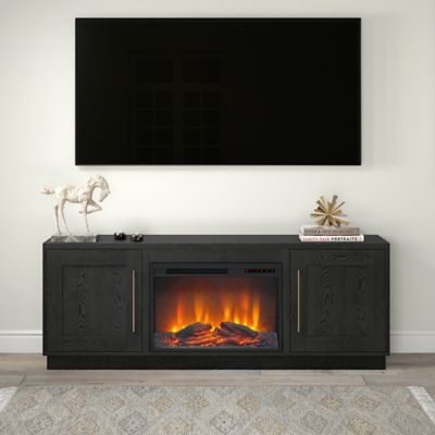 Hudson&Canal Tillman Rectangular TV Stand with Log Fireplace