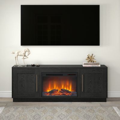 Hudson&Canal Tillman Rectangular TV Stand with Log Fireplace