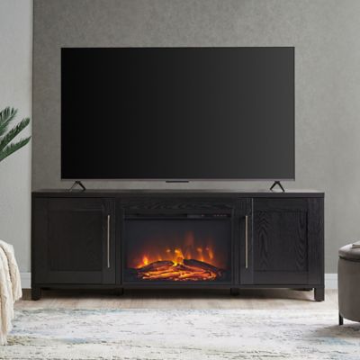 Hudson&Canal Chabot Rectangular TV Stand with Log Fireplace