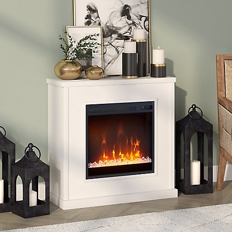 Hudson&Canal Santos Mantel Fireplace with Crystal Fireplace, White
