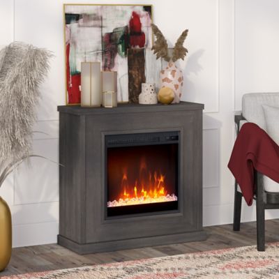 Hudson&Canal Santos Mantel Fireplace with Crystal Fireplace, Gray