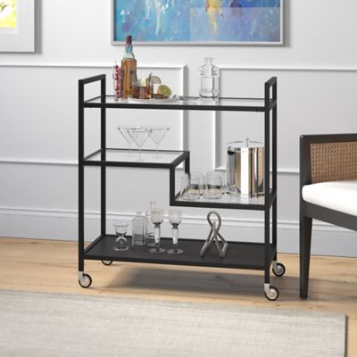 Hudson&Canal 3-Shelf Lovett Rectangular Bar Cart with Glass and Metal Shelves, Blackened Bronze