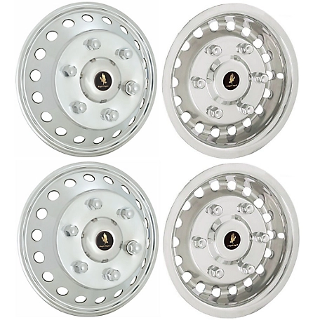 JAE Set of 4, Mercedes-Benz Sprinter 3500 SRW (Super Single) 2015-2024 Stainless Hubcaps/Wheel Covers for 16 in. Steel Rims
