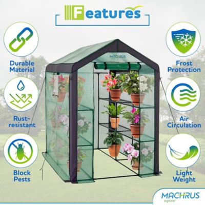 Image showing  74 in. L x 49 in. W Green Heavy-Duty Walk-In 2-Tier 8-Shelf Portable Lawn and Garden Greenhouse