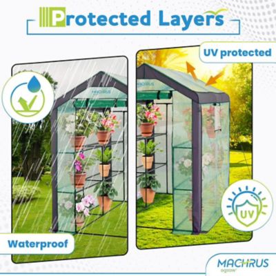 Image showing  74 in. L x 49 in. W Green Heavy-Duty Walk-In 2-Tier 8-Shelf Portable Lawn and Garden Greenhouse